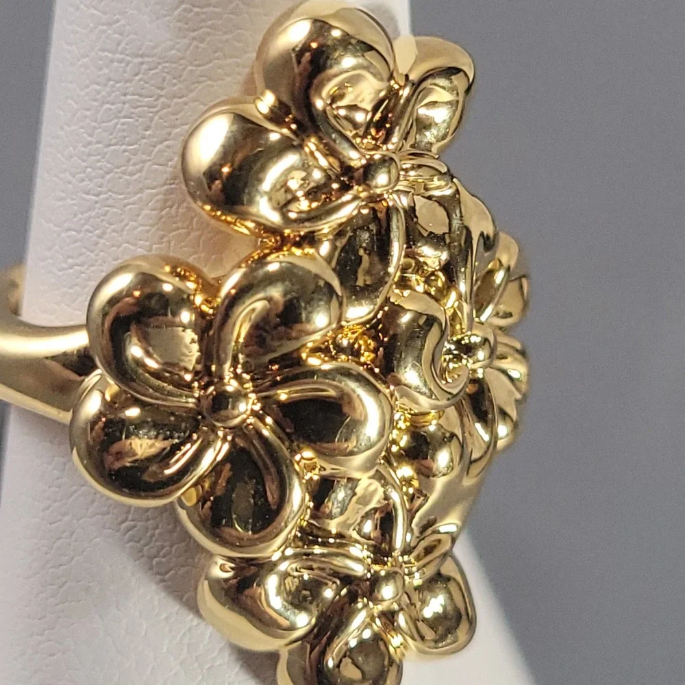 Milor Italy Gold 14K Electroform Ring Womens Size 6 Flower Floral Cluster Chunky
